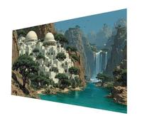 Diamond Art Kits Waterfall Diamond Painting 56x28 in, Architecture Paint by Numbers with Rhinestones on Canvas, Cross Stitch Embroidery Colorful Gem Art and Crafts for Adults As Room Decor model-2071