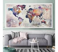 Diamond Art Kits World Map,5D Diamond Painting Kit Full Drill for Adults Kids,Crystal Rhinestone Cross Stitch Embroidery Arts and Crafts Pictures by Numbers Kits for Home Decor 40x80cm/16x31inch