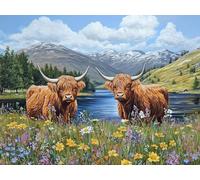 Diamond Art Landscape Diamond Painting Kits for Adults Highland Cow 5D Square Full Drill Dimond Art Gem Painting, DIY Crystal Embroidery Arts and Crafts for Adults for Room Decor 35x47 inch E0-495