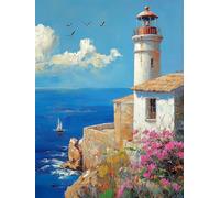 Diamond Art Lighthouse, 5D Diamond Painting Cloud, DIY Cross Stitch Kits for Adult, Full Drill Embroidery Cross Stitch Painting Kits for Kids, Hobbies for Adults Women, Room Decor Gifts 16x20in Y-3602