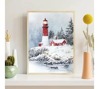 Diamond Art Lighthouse, 5D Diamond Painting Kits for Adults, Winter Crystal Embroidery Cross Stitch Kits Full Square Drill 10x15cm/4x6inch, DIY Gem Painting Handicraft for Home Decoration Gift, z@987