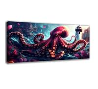 Diamond Art Lighthouse, 5D Diamond Painting Octopus Paint by Numbers for Adults, DIY Full Round Drill Crystal Cross Stitch Kits for Adults Beginners, Arts and Crafts for Room Decor 24x48 inch 0C-519