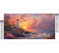 Diamond Art Lighthouse Diamond Painting Flowers Crystal Art Kits for Adults, 5D DIY Cross Stitch Canvas Embroidery with Full Accessories Mosaic Crafts Pictures, Home Wall Decor Gifts 100x200cm G1-81