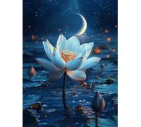 Diamond Art Lotus, 5D Diamond Painting Kit for Adults Kid,Moon Adults Beginner Full Drill Gem Crystal Art, Cross Stitch Mosaic Painting Canvas Accessories, Furniture Wall Decor Gifts 90x120cm w-451