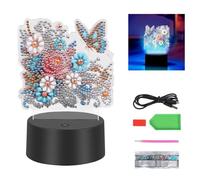 Diamond Art Night Lights, 5D Diamond Painting LED Light, Butterflies & Flowers DIY Painting Night Lamp, 7 Lighting Color Ajustable, Gifts for Girls Women, for Children's Rooms, Living Rooms, Bedrooms