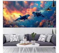 Diamond Art Ocean Diamond Painting Kits Adults Whale,DIY 5D Rhinestone Crystal Mosaic Digital Painting Cross Stitch Crystal Embroidery Canvas Art Kits Children Beginner,Gifts Women 22x48in CQ-442