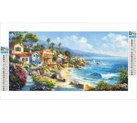 Diamond Art Ocean Diamond Painting Mountain Crystal Art Kits for Adults, 5D DIY Cross Stitch Canvas Embroidery with Full Accessories Mosaic Crafts Pictures, Home Decor, Gifts for Women 35x70cm G1-206