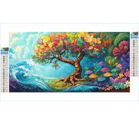 Diamond Art Ocean Diamond Painting Tree of Life Crystal Art Kits for Adults, 5D DIY Cross Stitch Canvas Embroidery with Full Accessories Mosaic Crafts Pictures, Home Wall Decor Gifts 100x200cm G1-207