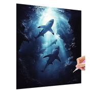 Diamond Art Ocean Kits Adults Diamond Painting Shark Kids, 5D Dimond Painting Pictures Beginner Kit, DIY Crystal Gem Arts and Crafts for Adults, Dimond Cross Stitch Room Decor Gifts 40x50cm E-8