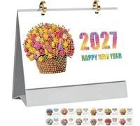 Diamond Art Painting 2027, DIY Diamond Art Calendar Monthly Flip Tabletop Calendar from Jan 2027 to Dec, 12-Month Home Office Desk Calendar for Planning Decoration, Flowers