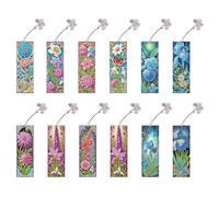 Diamond Art Painting Bookmarks with Butterfly Pendants, 12 PCS DIY Handmade Diamond Art Bookmarks Gift for Page Marking-05-Flowers