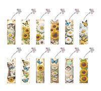 Diamond Art Painting Bookmarks with Butterfly Pendants, 12 PCS DIY Handmade Diamond Art Bookmarks Gift for Page Marking-06-Sunflower