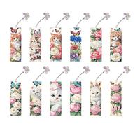 Diamond Art Painting Bookmarks with Butterfly Pendants, 12 PCS DIY Handmade Diamond Art Bookmarks Gift for Page Marking-07-Cat