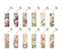 Diamond Art Painting Bookmarks with Butterfly Pendants, 12 PCS DIY Handmade Diamond Art Bookmarks Gift for Page Marking-04-Flowers Butterfly