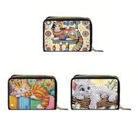 Diamond Art Painting Christmas Credit Card Wallet, 5D RFID Blocking Gem Art Leather Zipper Card Holder Wallet Single-sided-3PCS-B
