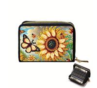 Diamond Art Painting Christmas Credit Card Wallet, 5D RFID Blocking Gem Art Leather Zipper Card Holder Wallet Single-sided-13-Sunflower Butterfly