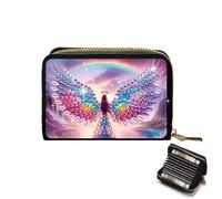 Diamond Art Painting Christmas Credit Card Wallet, RFID Blocking Gem Art Leather Zipper Card Holder Wallet-20-Angel