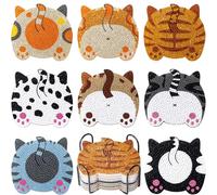 Diamond Art Painting Coasters Kits, 8Pcs Cat Butt Coaster with Holder for Adults, Non-Slip DIY Dot Paint Craft Kits, Funny Cat Lover Gifts for Women