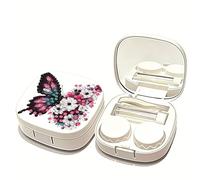 Diamond Art Painting Contact Lens Case, DIY White Diamond Art Hard Travel Contact Lenses Box Holder Container with Tweezers, Remover Tool Stick for Daily Outdoor-04-Butterfly Flower