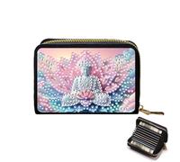 Diamond Art Painting Credit Card Wallet, RFID Blocking Diamond Art Leather Zipper Card Holder Wallet for Women Single-sided-11-Buddha