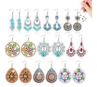 Diamond Art Painting Earrings, Mandala 5D Diamond Pasted Earrings Set, Boho Vintage Dangle Drop Earrings with Tool for Adults Vacation Jewelry Making-#06-Mandala