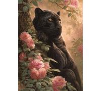 Diamond Art Painting Flower Diamond Painting Pictures Leopard DIY Square Full Drill Crystal Art and Crafts for Adults, Cross Stitch Paint by Numbers Crafts Kits for Home Wall Decor 60x80 cm X4-1227