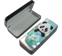 Diamond Art Painting Glasses Case, Portable DIY Leather Diamond Art Glasses Storage Box Sunglass Case with Soft Velvet lining-08-Panda