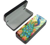Diamond Art Painting Glasses Case, Portable DIY Leather Diamond Art Glasses Storage Box Sunglass Case with Soft Velvet lining-11-Peafowl