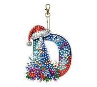 Diamond Art Painting Keychain, DIY Gem Art Christmas Letter Key Rings Pendants Crystal Art Kits for Purse, Bag Decoration Double Sided-04-D