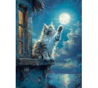 Diamond Art Painting Kits Adults Moon 5D Crystal Art Full Accessories DIY Gem Sequin Canvas Dimond Painting Kits Cat Mosaic Cross Stitch Crafts for Adults for Home Wall Decor Gift 20x28inch S-586