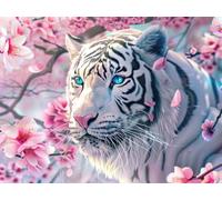 Diamond Art Painting Kits Adults Tiger 5D Crystal Art Full Accessories DIY Gem Sequin Canvas Dimond Painting Kits Cherry Blossom Mosaic Crafts for Adults for Halloween Decorations Gift 28x36inch S-699