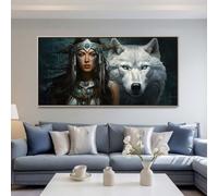Diamond Art Painting Kits for Adults 140x70cm, 5D Large Diamond Painting Native American Queen Full Round Drill Gem Art Wolf Crystal Cross Stitch Paint by Numbers for Home Wall Decor Gifts -LR713