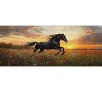 Diamond Art Painting Kits for Adults 50x25cm, 5D Large Diamond Painting Black Horse Full Round Drill Gem Art Sunset Wildflowers Crystal Cross Stitch Paint by Numbers for Home Wall Decor Gifts -LR35