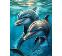 Diamond Art Painting Kits for Adults 5D DIY Full Round Drill Two Dolphin Cute Dolphins Playing Under Sea with Sunshine(1) Home Wall Decor 12 x 16 Inch
