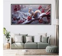 Diamond Art Painting Kits for Adults, 5D Squirrels Diamond Painting Kits, Full Round Drill Crystal Rhinestone Embroidery Kit for Kids,Snowy Scenery Diamond Art Accessories Kit for Room Decor 60x120cm