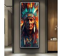 Diamond Art Painting Kits for Adults 80x160cm, 5D Large Diamond Painting Indian Elder Full Round Drill Gem Art Native American Crystal Cross Stitch Paint by Numbers for Home Wall Decor -LR1017
