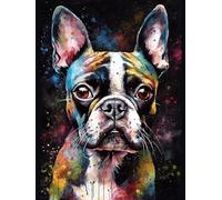 Diamond Art Painting Kits for Adults,Boston Terrier Dog(3) 5D DIY Full Round Drill Paint with Diamond Dots, Home Wall Decor 15.7 x 19.8 Inch