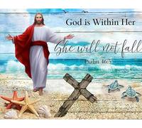Diamond Art Painting Kits for Adults Christian Inspirational Jesus and Cross on Beach Motivational Scripture Bible Verse Teal and Blue 5D DIY Home Wall Decor 15.7 x 19.8 Inch