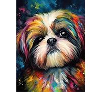 Diamond Art Painting Kits for Adults, Colorful Cute Shih Tzu Dog (1) 5D DIY Full Round Drill Paint with Diamond Dots, Home Wall Decor 12 x 16 Inch