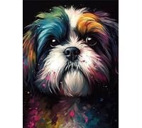 Diamond Art Painting Kits for Adults, Colorful Cute Shih Tzu Dog (3) 5D DIY Full Round Drill Paint with Diamond Dots, Home Wall Decor 12 x 16 Inch