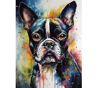 Diamond Art Painting Kits for Adults,Dog Boston Terrier(6) 5D DIY Full Round Drill Paint with Diamond Dots, Home Wall Decor 11.7 x 15.8 Inch