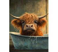 Diamond Art Painting Kits for Adults,Funny Highland Cow Canvas Cow in Bathtub (2) 5D DIY Full Round Drill Paint with Diamond Dots, Home Wall Decor 12 x 16 Inch