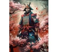 Diamond Art Painting Kits for Adults,Japanese Armored Samurai Anime Asian Warrior Figure Red Plum Blossom(3) 5D DIY Full Round Drill Paint with Diamond Dots, Home Wall Decor 11.7 x 15.8 Inch
