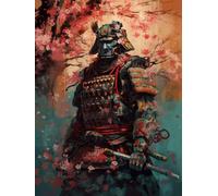 Diamond Art Painting Kits for Adults,Japanese Armored Samurai Anime Asian Warrior Figure Red Plum Blossom(2) 5D DIY Full Round Drill Paint with Diamond Dots, Home Wall Decor 11.7 x 15.8 Inch
