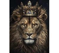 Diamond Art Painting Kits for Adults,Lion Animal Honorable and Confident with Crown Black and Gold (3) 5D DIY Full Round, Home Wall Decor 12 x 16 Inch