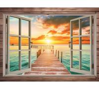 Diamond Art Painting Kits for Adults,Window Modern Beach Coastal View Sunset Ocean Sea Scene Seascape Seaside Seashore 5D DIY Full Round Drill Paint with Diamond Dots, Home Wall Decor 12 x 16 Inch
