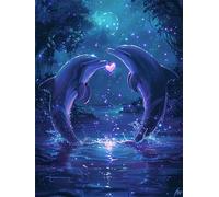 Diamond Art Painting Kits Full Drill Dolphin Diamond Painting Moon Diamond Art Kits Adults, Diamond Rhinestone Embroidery Gem Art Cross Stitch Arts and Crafts for Wall Home Decor Gift 30x40cm S694