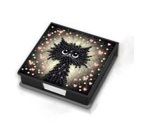 Diamond Art Painting Message Paper Note Storage Box with 160 Sticky Notes, DIY Diamond Note Storage Leather Box Reusable Note Boxes for Work Desk Organization-Cat-1