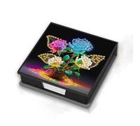 Diamond Art Painting Message Paper Note Storage Box with 160 Sticky Notes, DIY Diamond Note Storage Leather Box Reusable Note Boxes for Work Desk Organization-Rose