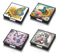 Diamond Art Painting Message Paper Note Storage Box with 160 Sticky Notes, DIY Diamond Note Storage Leather Box Reusable Note Boxes for Work Desk Organization-4PCS